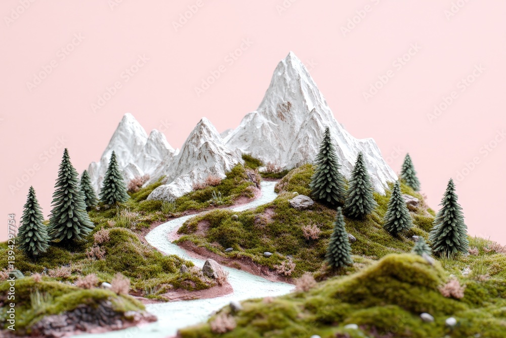Fototapeta premium Miniature landscape with mountains and winding river