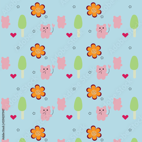 Seamless pattern with animals on a blue background