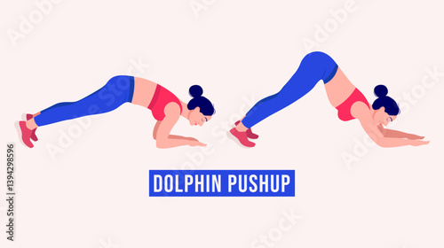 Dolphin Pushup exercise, Woman workout fitness, aerobic and exercises.