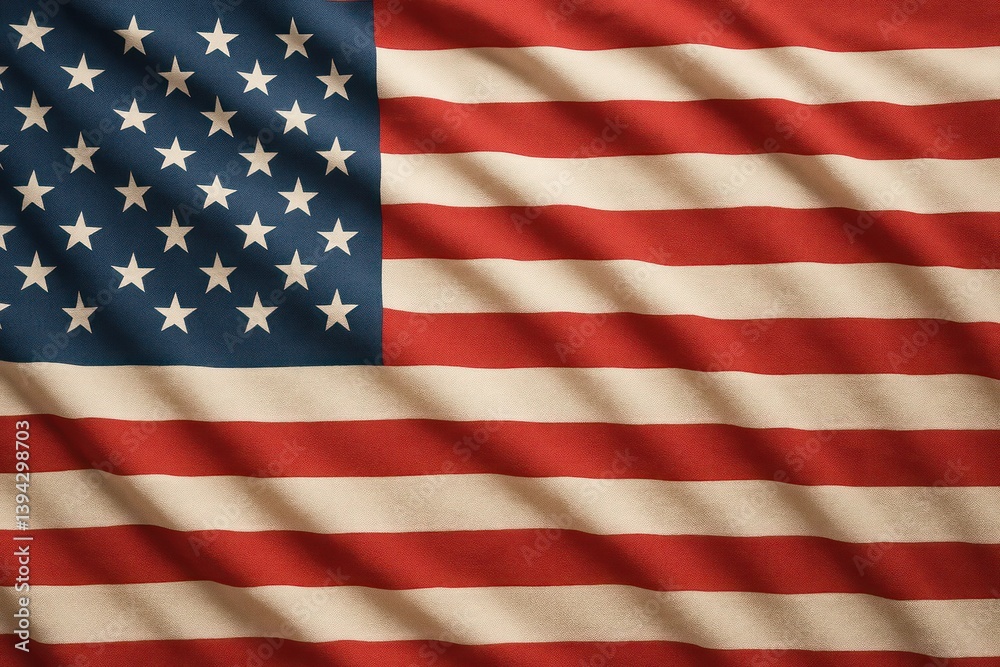 Naklejka premium A textured American flag waving gently in the breeze. Concept of: American patriotism.