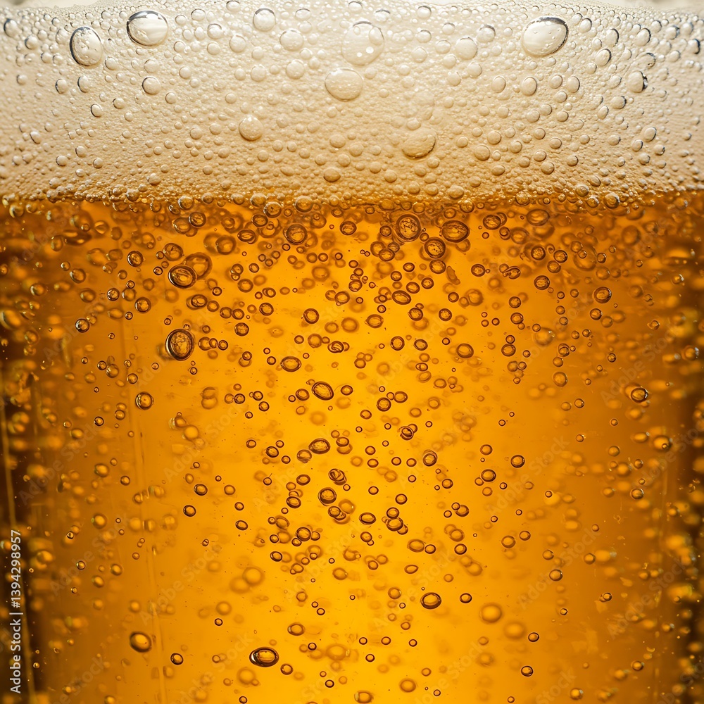Golden bubbles dancing in a glass of refreshing beer, a close-up view showcasing its vibrant amber color and effervescence. Golden bubbles dancing in a glass of refreshing beer, a close-up view showcasing its vibrant amber color and effervescence.