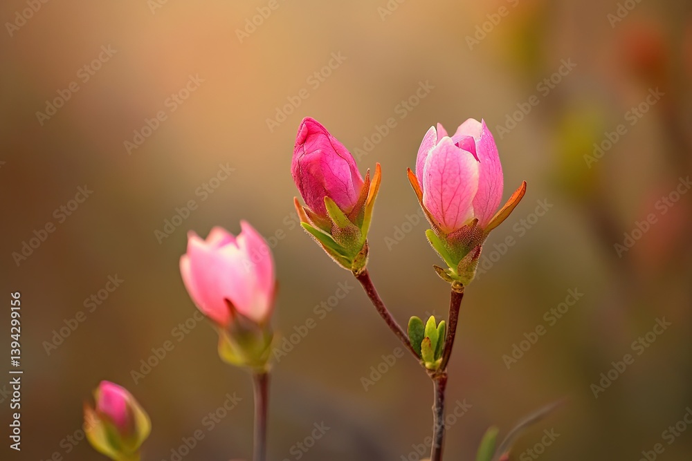 Fototapeta premium Delicate pink flower buds in soft sunlight