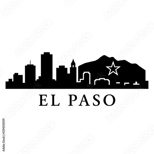 El Paso Skyline Silhouette Texas Star Cityscape.