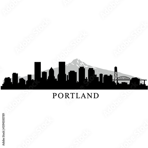 Portland Skyline Silhouette Mt Hood  Cityscape.