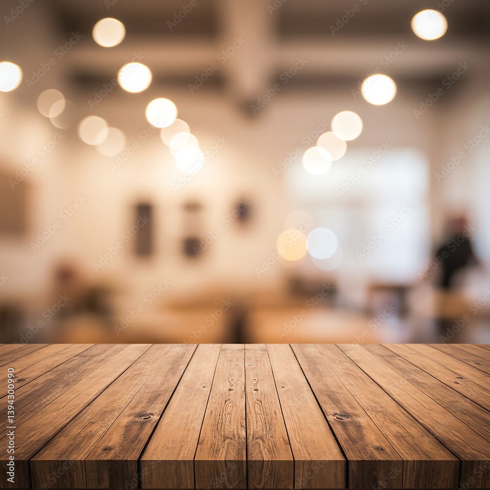 A warm inviting cafe space ready for your product display, with softly blurred lights and a rustic wooden table. A warm inviting cafe space ready for your product display, with softly blurred lights and a rustic wooden table.