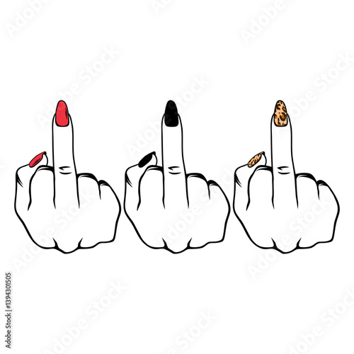 Woman Middle Finger Lips Leopard Hand Sign Girl Power Tshirt Design Nail Polish Silhouette Sublimation Monogram Logo Sign Icon Template Wall Art Home Decor Print