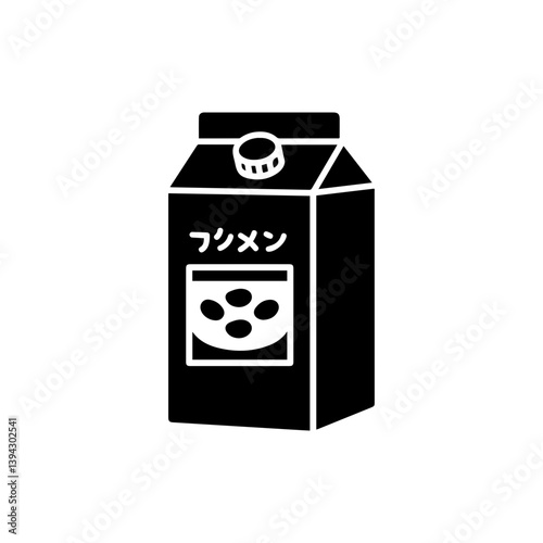 Soy Milk Carton with Japanese Label Icon in Black Filled Flat Style