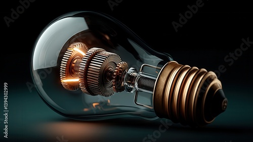 Wallpaper Mural Creative Mechanical Light Bulb with Glowing Gears on Dark Background Torontodigital.ca