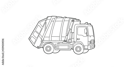 Helpful Chibi Garbage Truck Coloring Page Lifting Bin - Simple Vehicle Outline for Kids Art