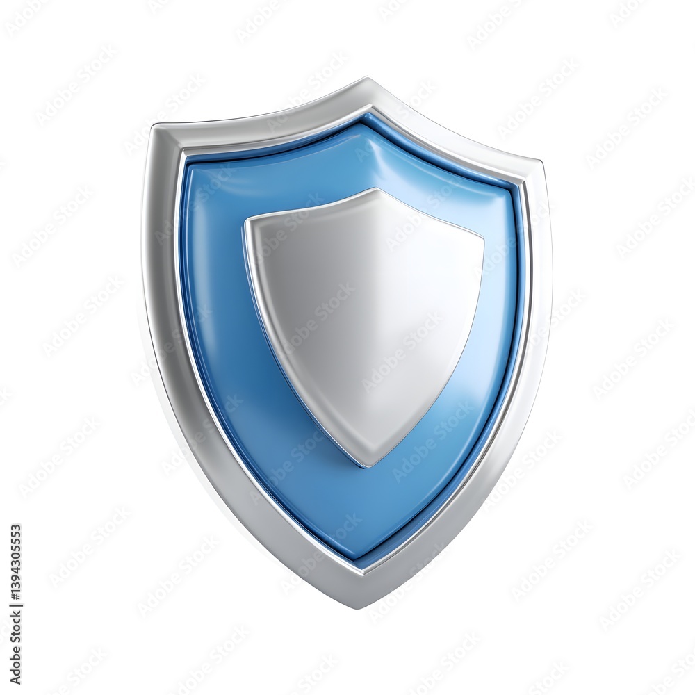 3D Soft Clay Illustration of a Shield Icon in Blue and Silver with Glossy Finish 3D Soft Clay Illustration of a Shield Icon in Blue and Silver with Glossy Finish