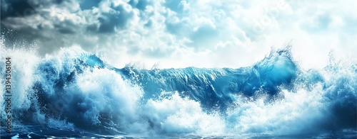 Ocean Wave: A dramatic high-angle perspective of a colossal ocean wave in a realistic render, showcasing the raw power and majesty of the sea.