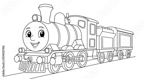 Friendly Engine on the Rails: A smiling illustration of a classic train, ready for an adventure on the tracks. Evokes childhood wonder and the spirit of travel.