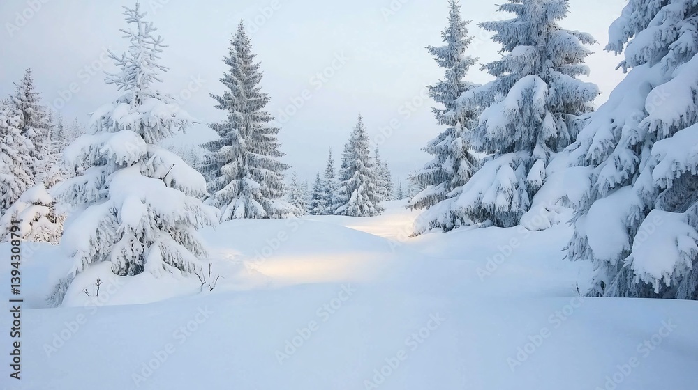 Snowy mountain forest scene Snowy mountain forest scene
