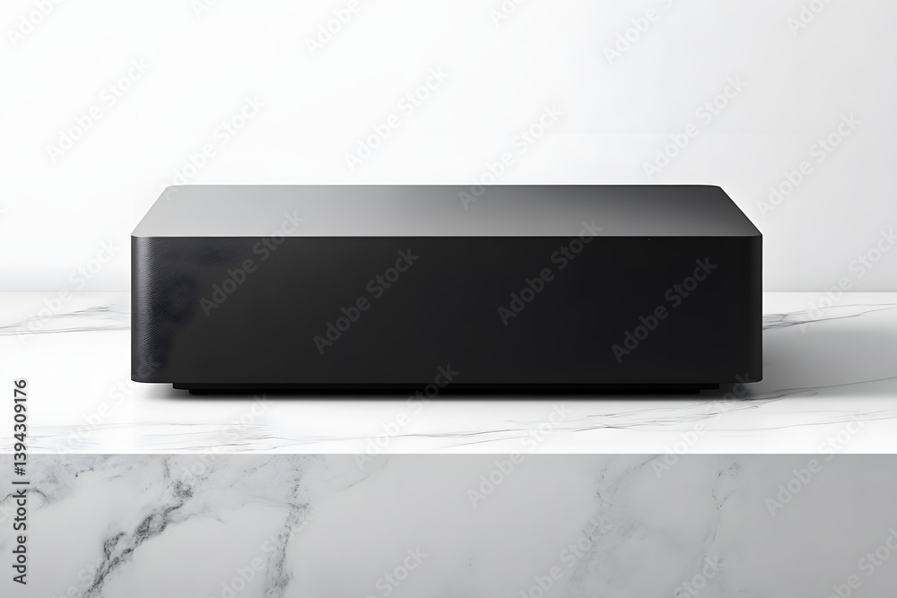 Modern Black Cube: Stylish Design on Marble Modern Black Cube: Stylish Design on Marble