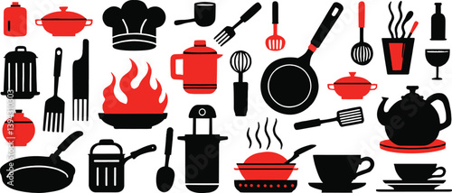 Flat vector cooking icon collection perfect for food branding, recipe apps, or restaurant websites.
