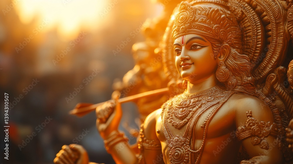 Fototapeta premium Golden Deity Statue in Warm Sunlight