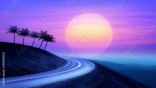 Winding Road Under a Vibrant Sunset