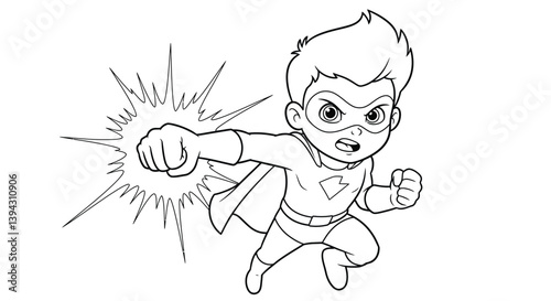 Superhero's Action: Dynamic illustration of a superhero in action, striking a powerful pose, emphasizing strength and courage.
