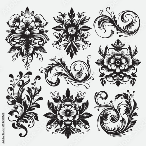 Several elegant floral monograms
