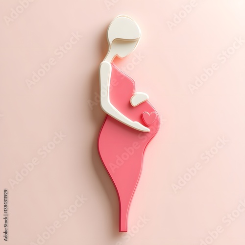 Soft 3D Clay Illustration of a Pregnant Woman in a Pink Silhouette on a Light Background