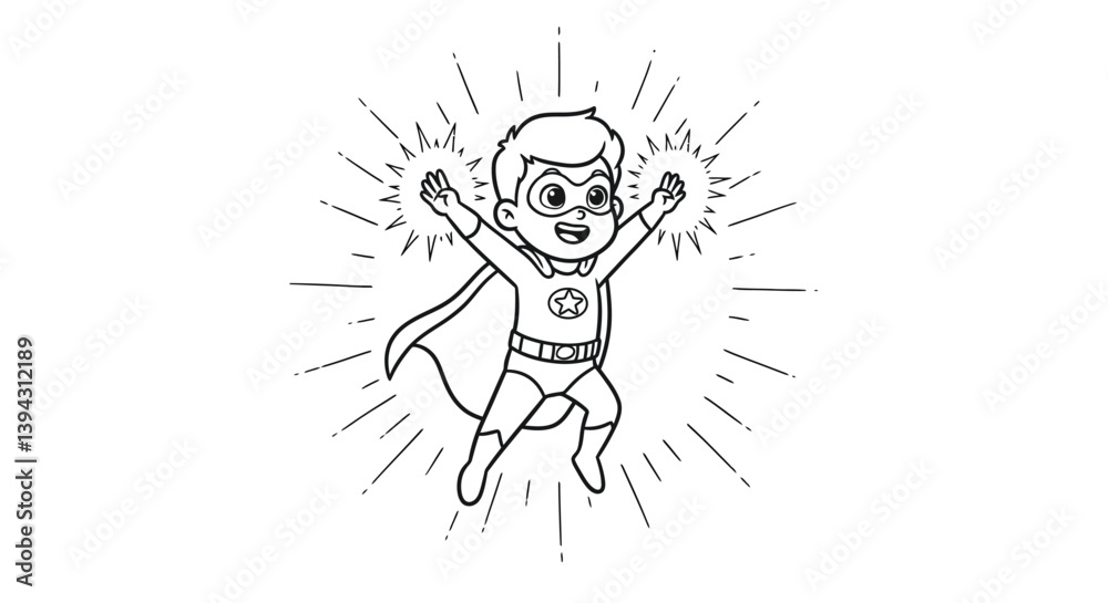 Child Superhero with Light Power Aura Coloring Page - Simple Glowing Effect Line Art Child Superhero with Light Power Aura Coloring Page - Simple Glowing Effect Line Art