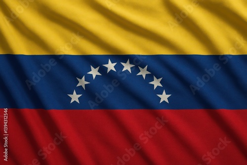 Free Download A detailed close-up of the Venezuelan national flag featuring yellow, blue, and red stripes with stars.
Concept of: Venezuelan identity. - GFXLoad
