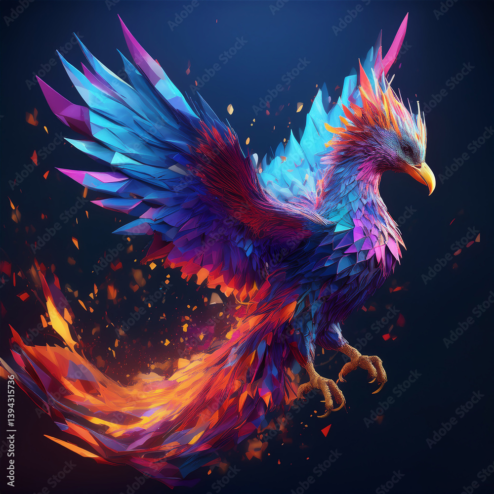 Obraz premium Phoenix bird risen from the ashes, fire bird. Burning bird