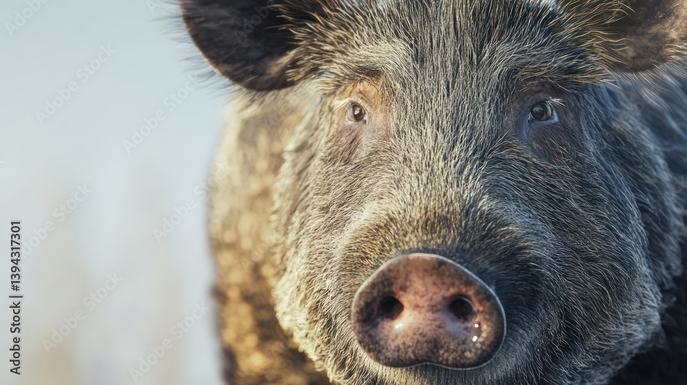 Fototapeta premium Wild boar close-up, wetland, sunset