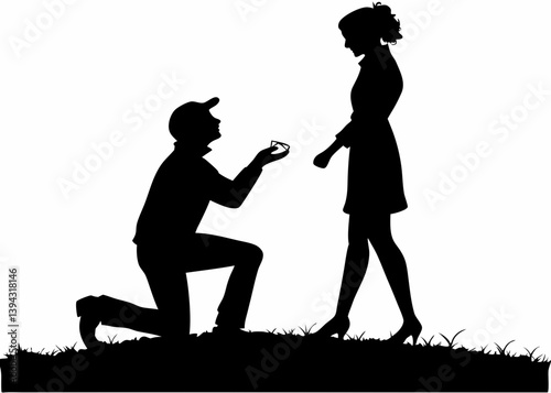 Man kneeling and proposing to a woman vector silhouette.