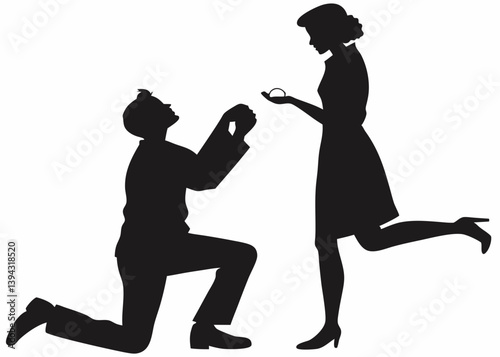 Man kneeling and proposing to a woman vector silhouette.