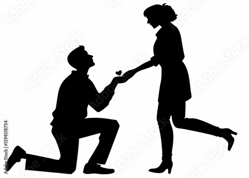 Man kneeling and proposing to a woman vector silhouette.
