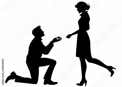 Man kneeling and proposing to a woman vector silhouette.