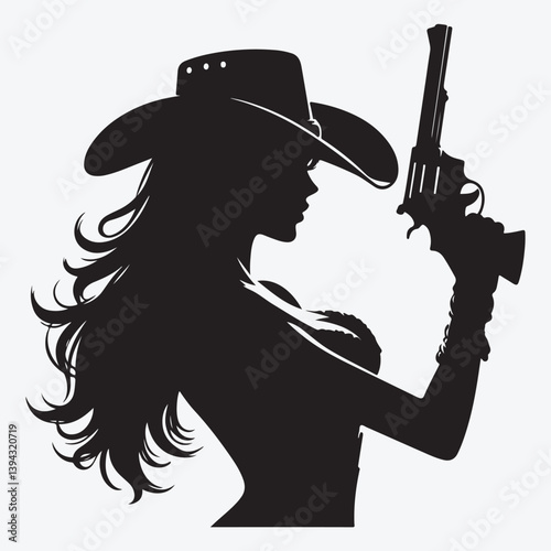 Silhouette cowgirl with a gun. stock illustration