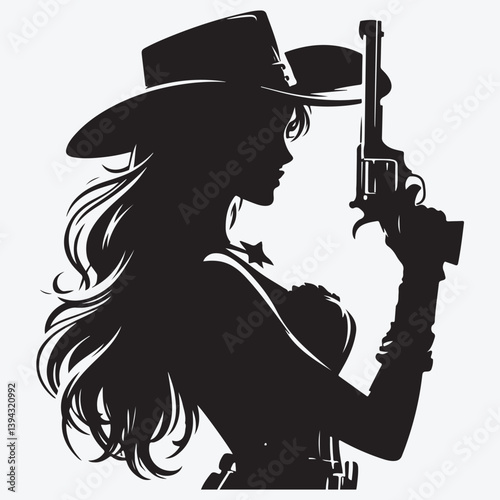 Silhouette cowgirl with a gun. stock illustration