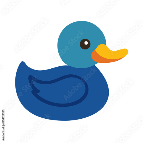 Blue rubber duck with yellow beak in flat style