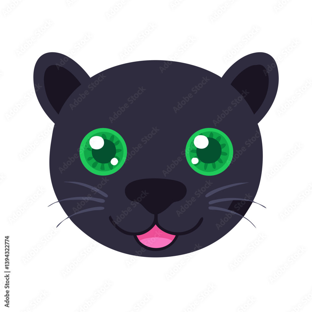 Obraz premium Cute cartoon black panther with big green eyes