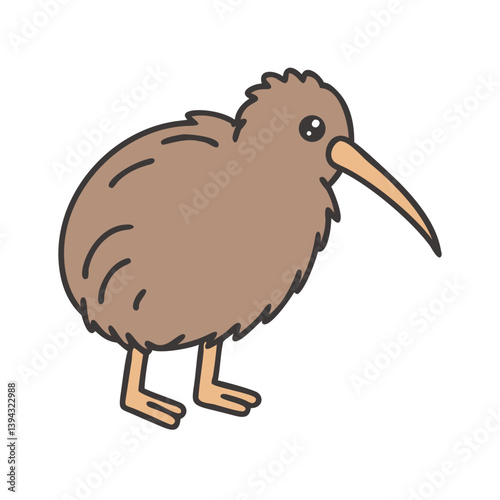 Brown kiwi bird illustration in flat vector style