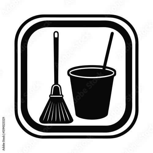 Cleaning room sign, cleaning room vector icon, silhouette of cleaning room