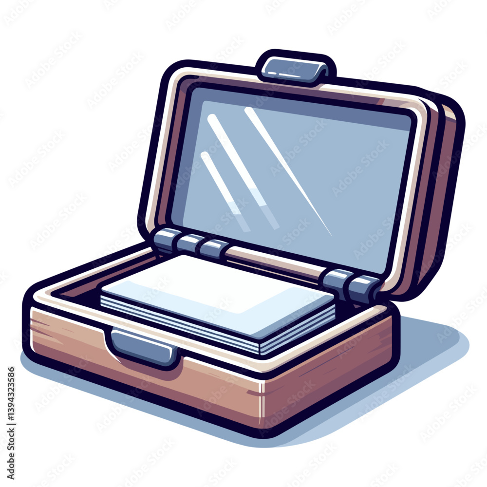 Open laptop case with computer inside. Perfect for business travel accessories, mobile office solutions, technology protection products, or professional equipment transport illustrations. Open laptop case with computer inside. Perfect for business travel accessories, mobile office solutions, technology protection products, or professional equipment transport illustrations.
