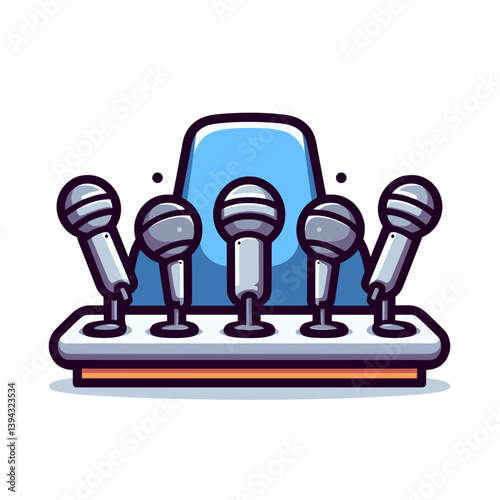 Conference podium with multiple microphones. Perfect for press conference scenes, media event graphics, public speaking illustrations, or political announcement concepts.