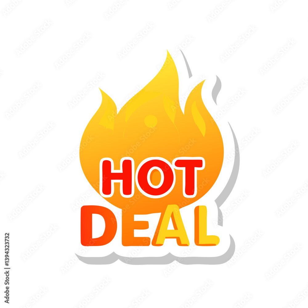 Hot deal flame label with shadow in bright vector style Hot deal flame label with shadow in bright vector style