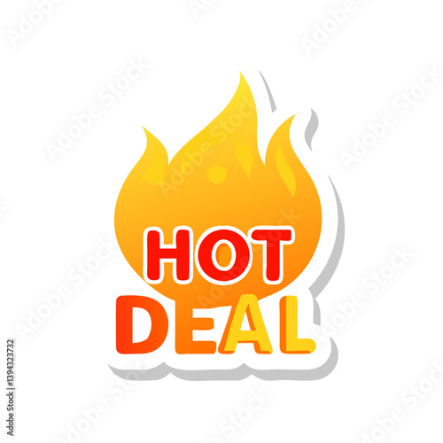 Hot deal flame label with shadow in bright vector style