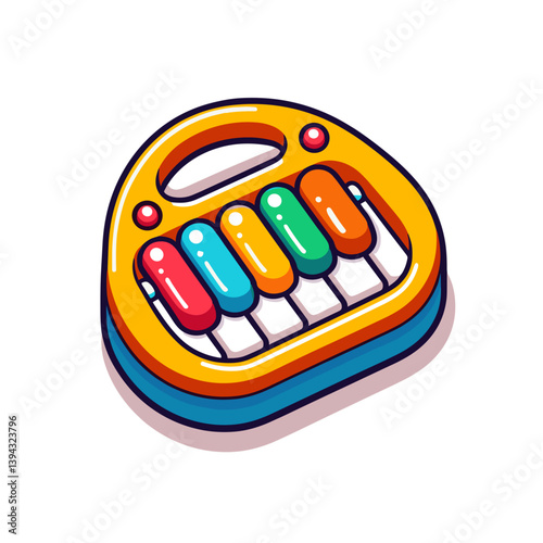 Colorful cartoon toy xylophone for children in vibrant rainbow colors. Ideal for music education, childhood development and learning activities.