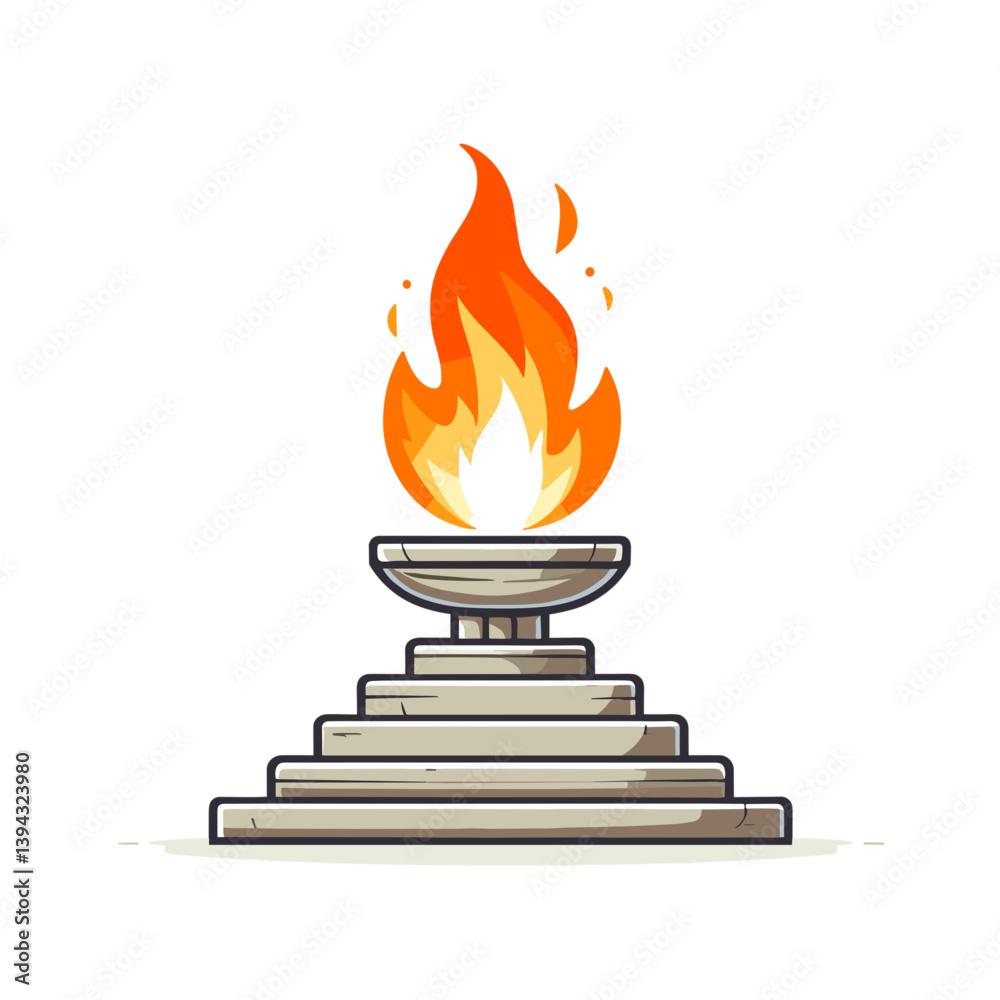 Eternal flame monument on stone pedestal in orange and gray. Ideal for memorial concepts, historical tributes, and ceremonial commemoration illustrations. Eternal flame monument on stone pedestal in orange and gray. Ideal for memorial concepts, historical tributes, and ceremonial commemoration illustrations.