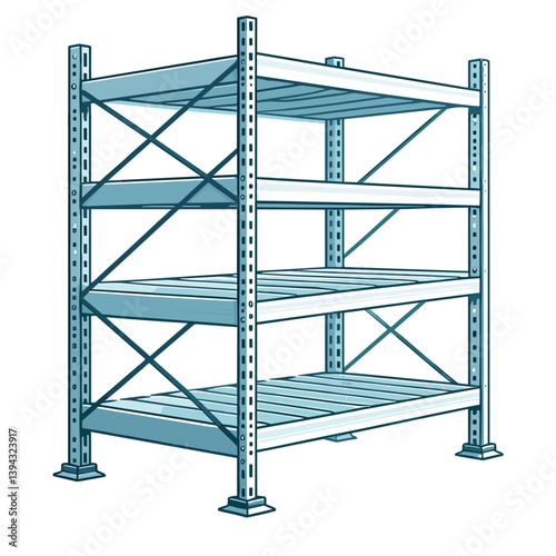 Industrial storage shelving unit in blue metal design. Perfect for warehouse organization solutions, retail display systems, and commercial storage equipment.