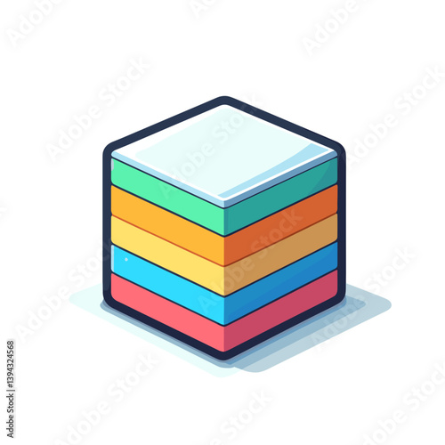 Colorful data cube with layered structure. Perfect for database management visuals, information storage concepts, big data analytics, or technology architecture illustrations.