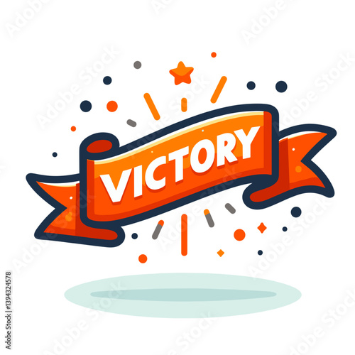 Orange victory banner with stars and burst effects. Perfect for game achievements, sports competition results, winner announcements, or celebratory promotional materials.