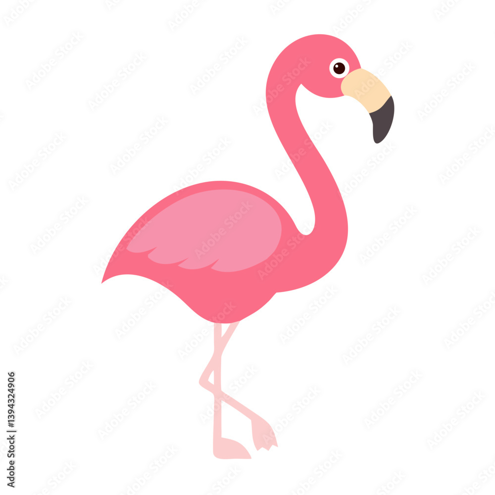 Fototapeta premium Cartoon pink flamingo standing on one leg