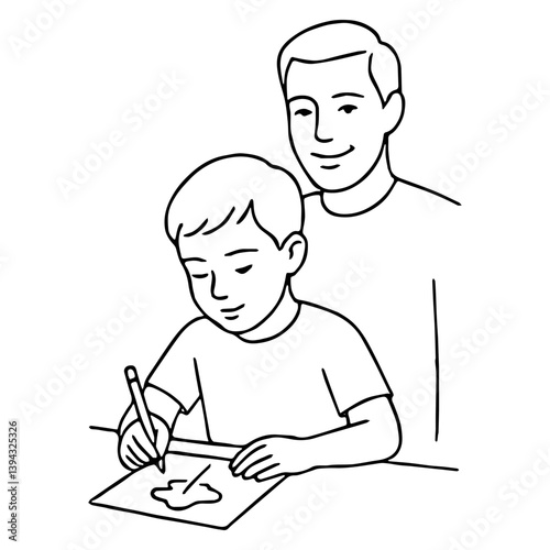 Father Watching Child Outline - Proud Dad Father's Day Art