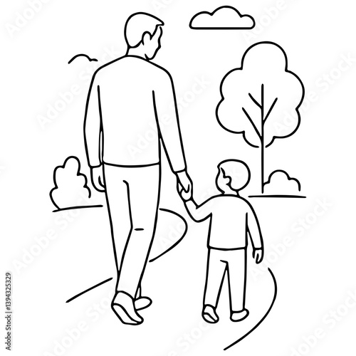 Father's Day Hand in Hand Walk Outline - Family Time Art